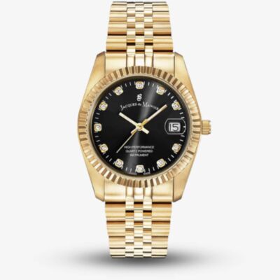 Jacques du Manoir Ladies Inspiration Elegance Black Dial Gold Tone Bracelet Watch NRO.21