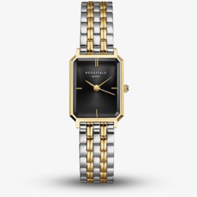ROSEFIELD Ladies Octagon XS Black Dial Two Tone Bracelet Watch OBDSG-O88
