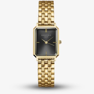 ROSEFIELD Ladies Octagon XS Black Dial Golden Bracelet Watch OBGSG-O61
