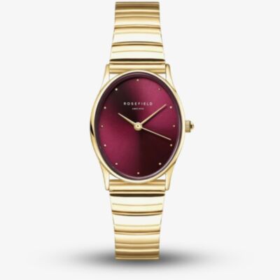 ROSEFIELD Ladies Oval Burgundy Dial Golden Bracelet Watch OVGSG-OV15