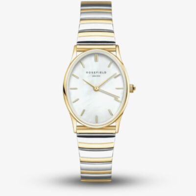 ROSEFIELD Ladies Oval White Mother of Pearl Dial Two Tone Bracelet Watch OVWDSG-OV17