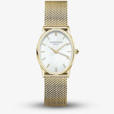 ROSEFIELD Ladies Oval White Mother of Pearl Golden Mesh Bracelet Watch OWGMG-OV10