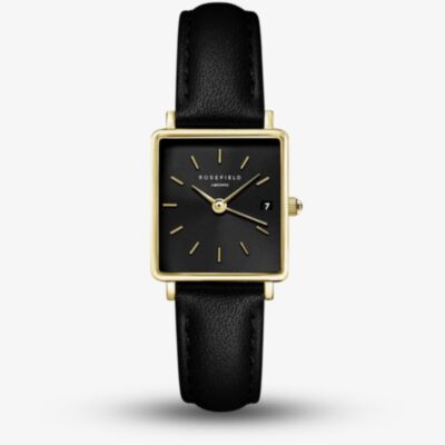 ROSEFIELD Ladies Boxy XS Black Dial Leather Strap Watch QBBLG-Q53