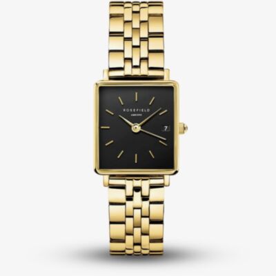 ROSEFIELD Ladies Boxy XS Black Dial Golden Bracelet Watch QMBG-Q025