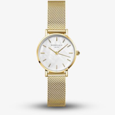 ROSEFIELD Ladies Small Edit White Mother of Pearl Dial Golden Mesh Bracelet Watch SMGMG-S06