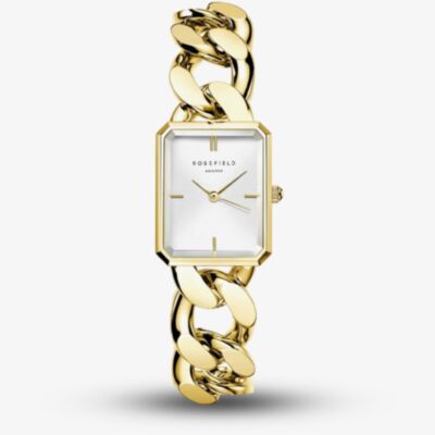ROSEFIELD Ladies Studio Octagon XS White Dial Golden Curb Chain Bracelet Watch SWGSG-O55