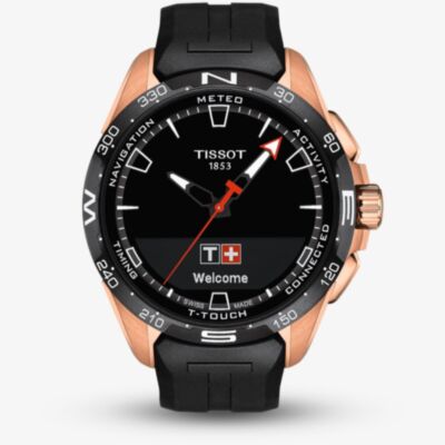 Tissot Mens T-Touch Connect Solar Rose Gold Plated Rubber Strap Smartwatch T121.420.47.051.02