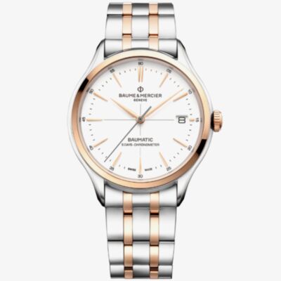 Ex-Display Baume & Mercier Mens Clifton Pink Gold and White Dial 10458