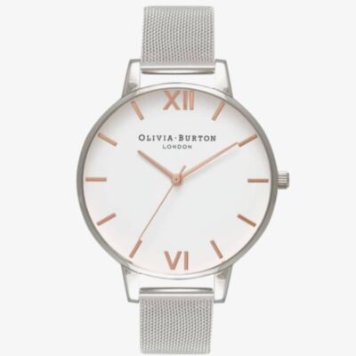 Olivia Burton White Dial Rose Gold And Silver Mesh Bracelet Watch OB16BD97