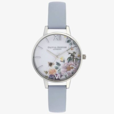 Olivia Burton Enchanted Garden Pastel Blue Leather Strap Watch OB16EG114