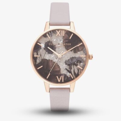 Olivia Burton Celestial Rose Gold Plated Rose Quartz Dial Pearl Pink Leather Strap Watch OB16SP15