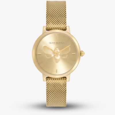 Olivia Burton Ladies Ultra Slim Bee Mesh Gold Watch 24000022