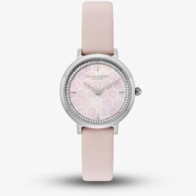 Olivia Burton Ladies Ultra Slim Honeycomb Pink Dial Watch 24000270