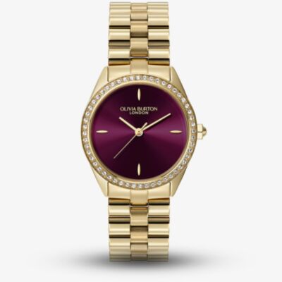 Olivia Burton Gold Tone Stone Set Purple Dial Watch 24000272