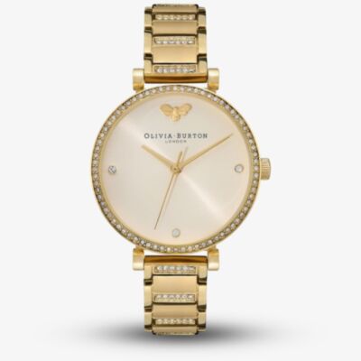Olivia Burton Ladies Belgrave Gold Tone Cubic Zirconia Bee Dial Watch 24000002