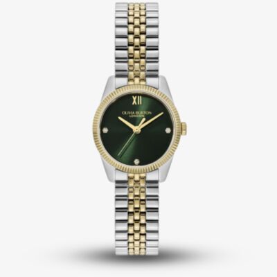 Olivia Burton Ladies Highbury Green Dial Two-Tone Stainless Steel Bracelet Watch 24000387