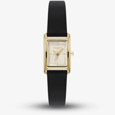 Olivia Burton Ladies Mini Grove Ivory Dial Black Leather Strap Watch 24000437