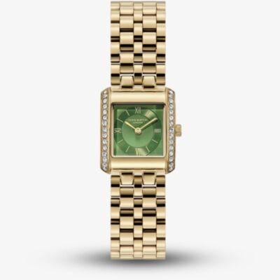 Olivia Burton Ladies Berkley Green Dial Square Golden Bracelet Watch 24000382
