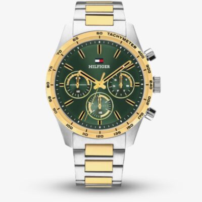 Tommy Hilfiger Mens Hampton Two Tone Green Dial Bracelet Watch 1792279
