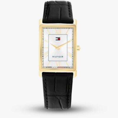 Tommy Hilfiger Mens Ben Rectangle Silver Dial Leather Strap Watch 1710772