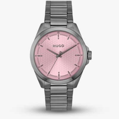 HUGO Mens #Seam Pink & Grey Bracelet Watch 1530454