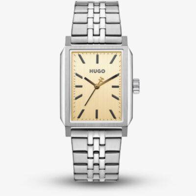 HUGO Mens #Steeze Rectangle Gold Dial Bracelet Watch 1530482