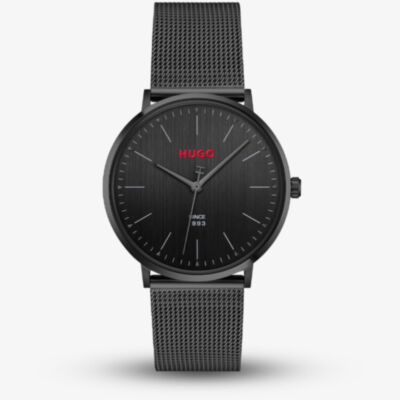 HUGO Mens #Style 3H Black Dial Mesh Bracelet Watch 1530474