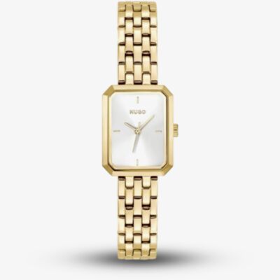 HUGO Ladies #Cosy Rectangle White Dial Golden Bracelet Watch 1540179