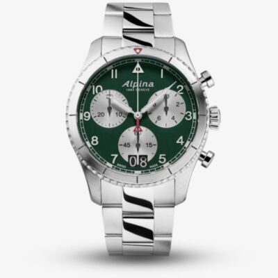 Alpina Mens Startimer Pilot Stainless Steel Chronograph Watch AL-372GRS4S26B