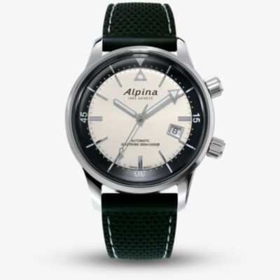 Alpina Mens Heritage Diver 300 White Dial Rubber Strap Watch AL-525S4H6