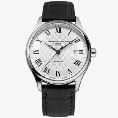 Frederique Constant Mens White Dial & Black Leather Strap Watch FC-303MC5B6