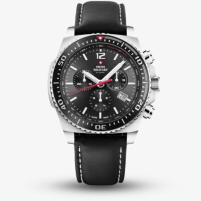  Swiss Military Mens Sports Chronograph Black Leather Strap Watch SM34093.03