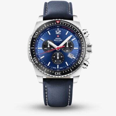  Swiss Military Mens Sports Chronograph Blue Leather Strap Watch SM34093.04