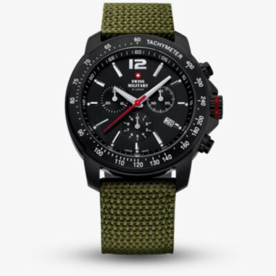  Swiss Military Mens Army Style Chronograph Green Fabric Strap Watch SM34033.07