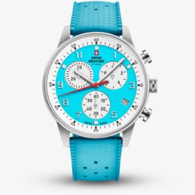 Swiss Military Mens Minimalist Chronograph Light Blue Dial Rubber Strap Watch SM34114.15