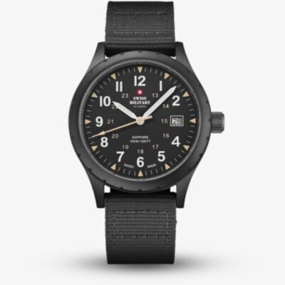  Swiss Military Mens Classic Army Style Black Fabric Strap Watch SM34108.06