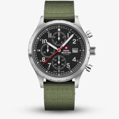 Swiss Military Mens Field Chronograph Green Fabric Strap Watch SM34117.06