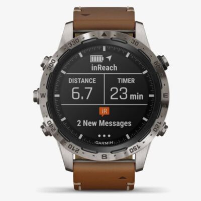 Garmin Mens Marq Adventurer Titanium Brown Leather Strap Watch 010-02006-27 
