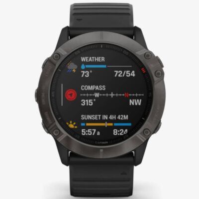 Garmin Unisex Fenix 6X Sapphire Edition Carbon Grey DLC Black Rubber Strap Watch 010-02157-11 