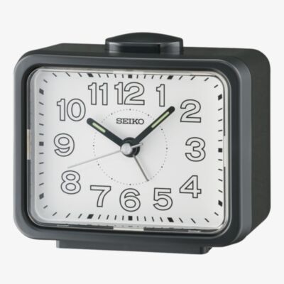 Seiko Retro White Dial Black Alarm Clock QHK061K