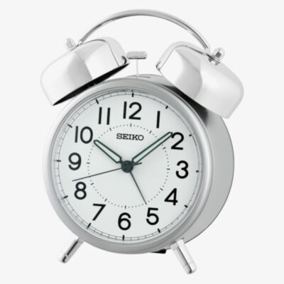 Seiko Twin Bell Round Silver Alarm Clock QHK063S