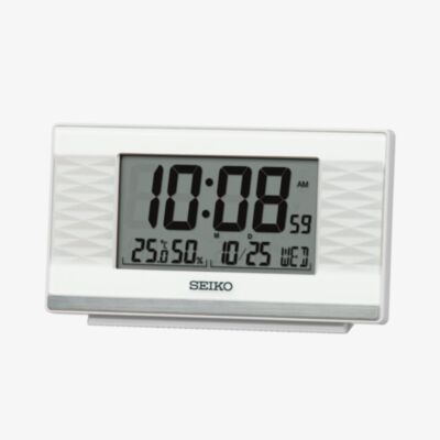 Seiko White Rectangle Digital Dual Alarm Clock QHL094W