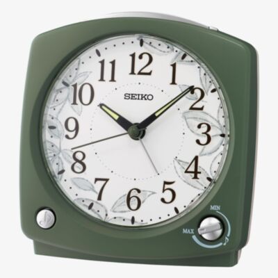 Seiko Retro White Patterned Dial Green Alarm Clock QHP012M