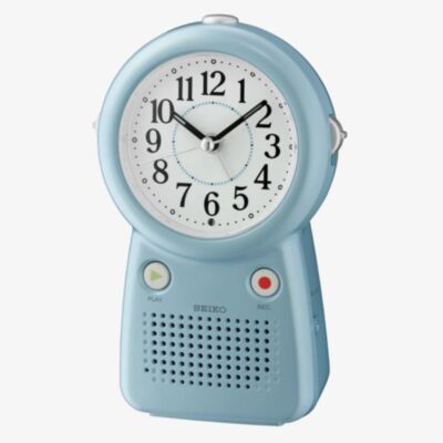 Seiko Clocks Blue Plastic Desk Recordable Alarm Clock QHE158L