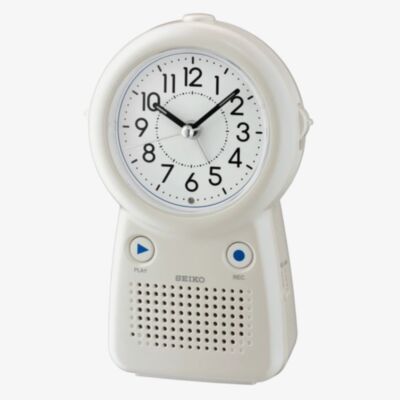 Seiko White Plastic Desk Recordable Alarm Clock QHE158L