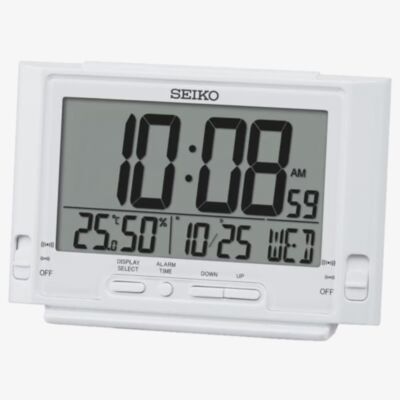 Seiko Clocks Multi-Function Display White Selectable Display Alarm Clock QHL095W
