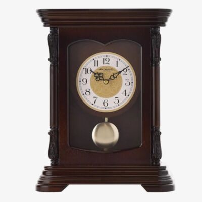 Ornate Brown Wooden Pendulum Mantel Clock W2890