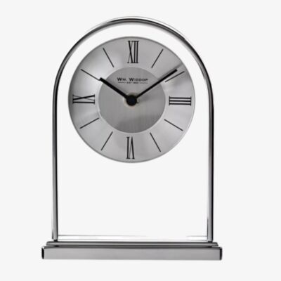 WM Widdop Chrome And Wood Veneer Mantel Clock W2938