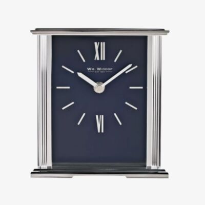 WM Widdop Silver Navy Blue Dial Mantel Clock W2941