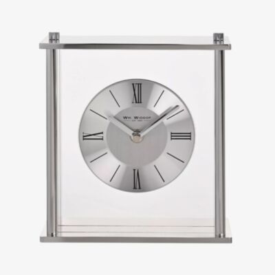 WM Widdop Silver Square Mantel Clock W3429